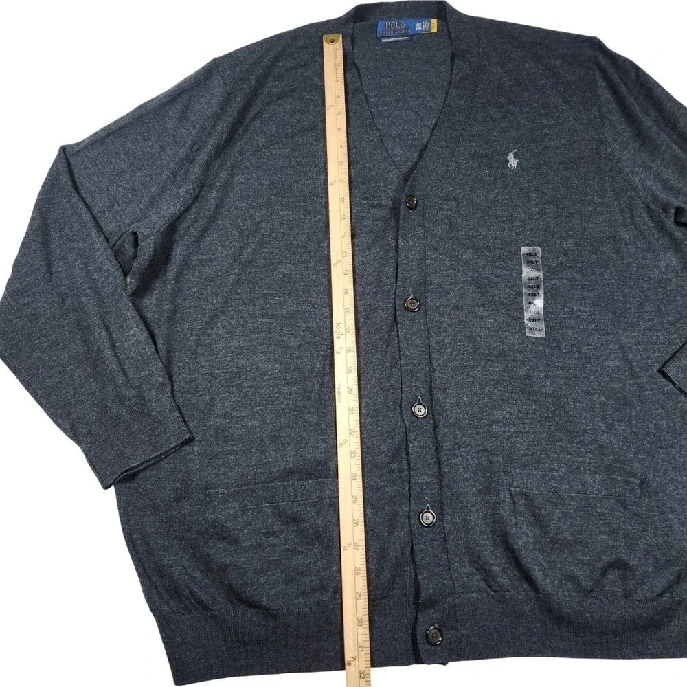 Polo Ralph Lauren‎ Merino Wool Cardigan Sweater 4XLT Big and Tall Dark Gray NWOT